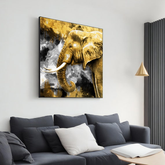 Golden Elephant Art Luxurious Abstract Wildlife Painting Elegant And Bold Wall Decor Stunning Nature Inspired Home Decoration