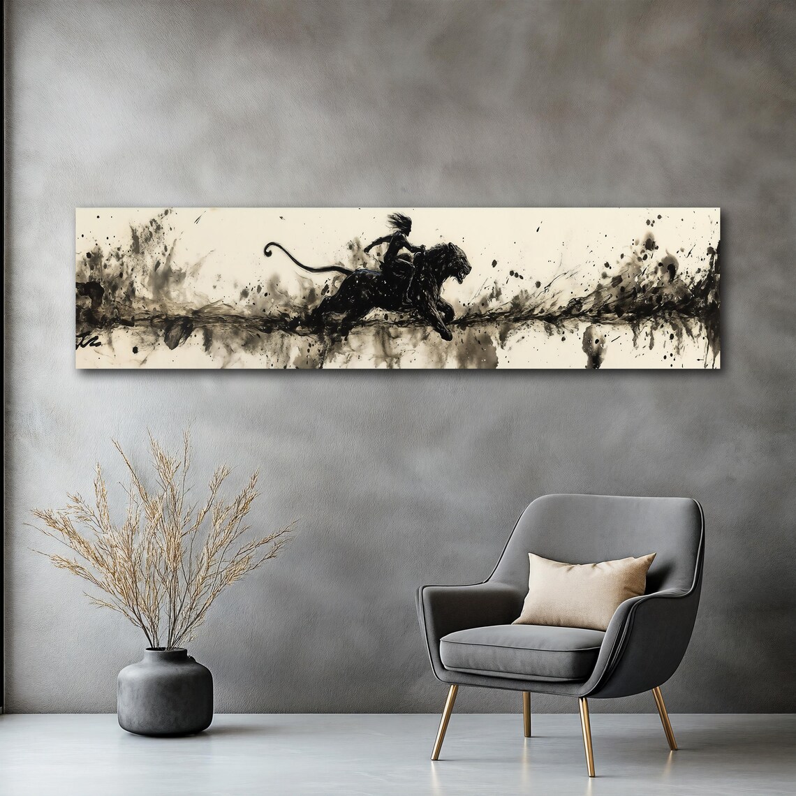Abstract Black Panther Painting Minimalist Home Decor Panther Wall Art Abstract Artwork Framed Unique Gift For Art Lovers - Image 2
