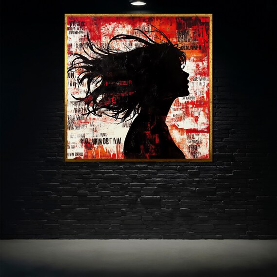 Bold Woman Silhouette Red Black Grunge Abstract Expressionist Wall Poster