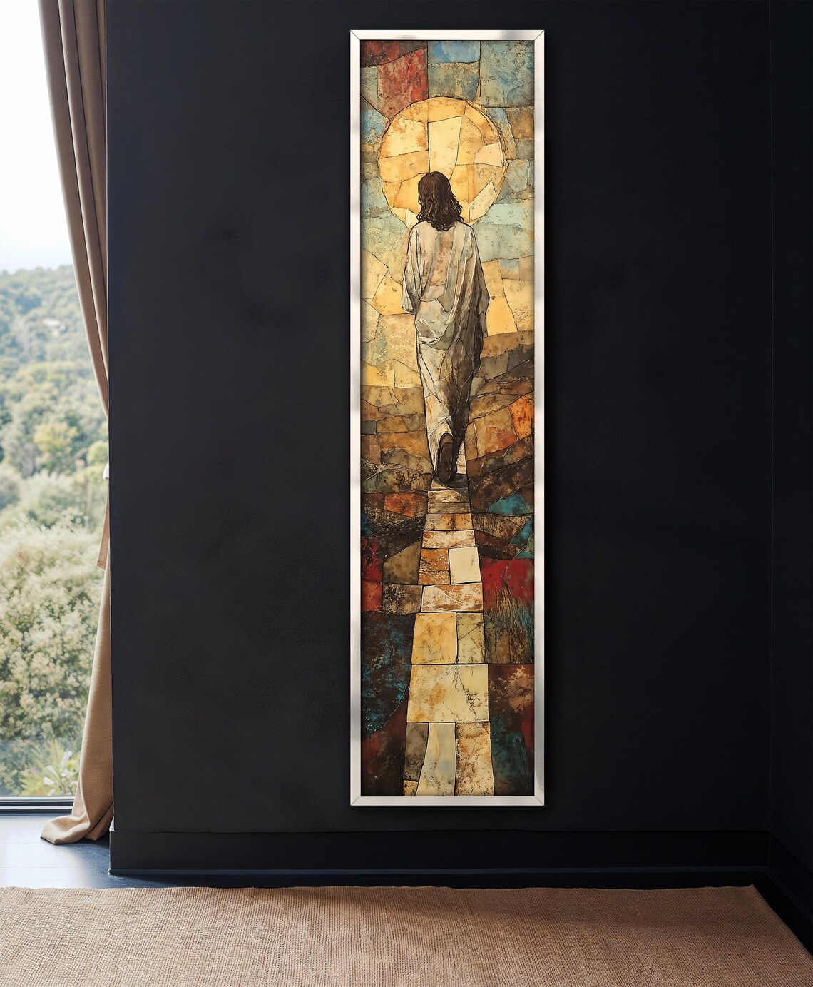 Jesus Walking Toward Golden Sun Stained Glass Mosaic Path Christian Poster - Image 4