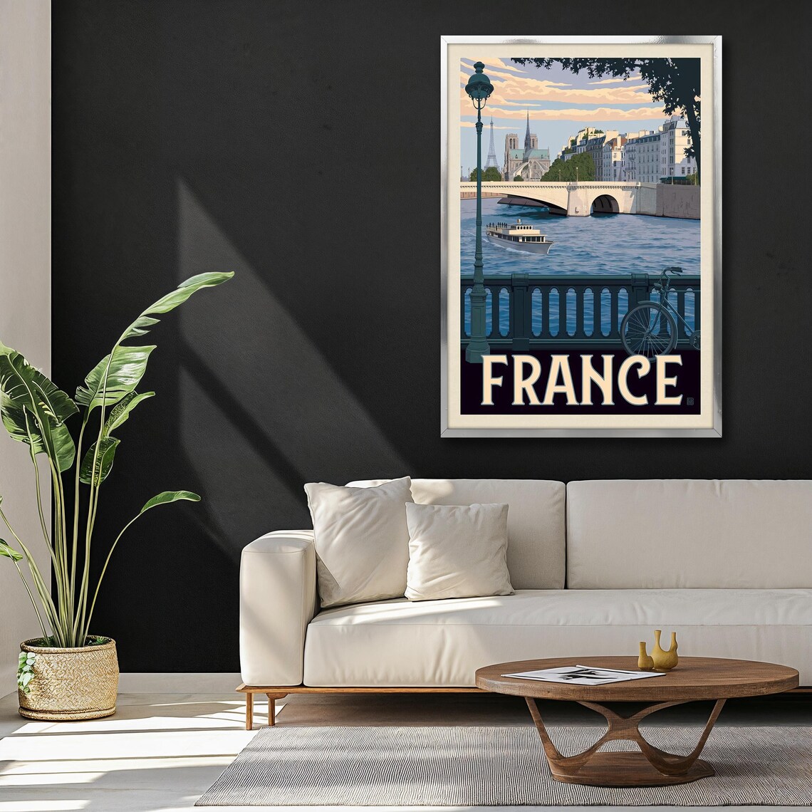 Vintage France Seine River Notre Dame Bridge Retro Travel Poster - Image 3