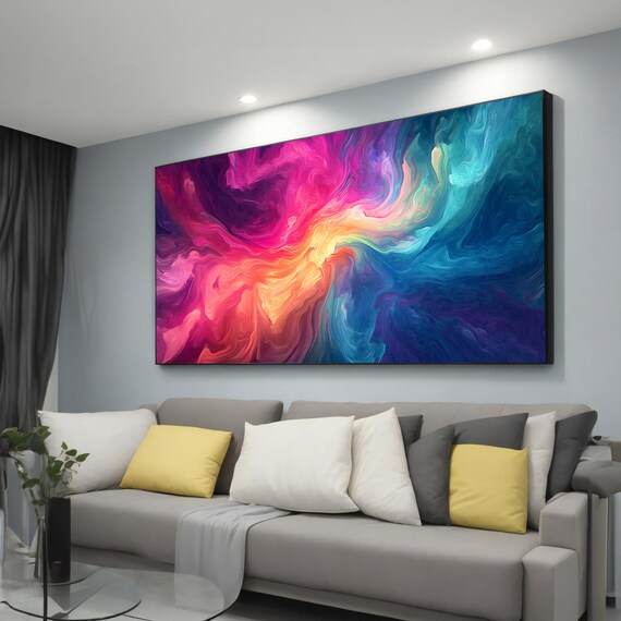 Abstract Swirl Painting Colorful Fluid Flow Wall Decor Modern Vibrant Painting Large Framed Artwork Ready To Hang Gift Idea