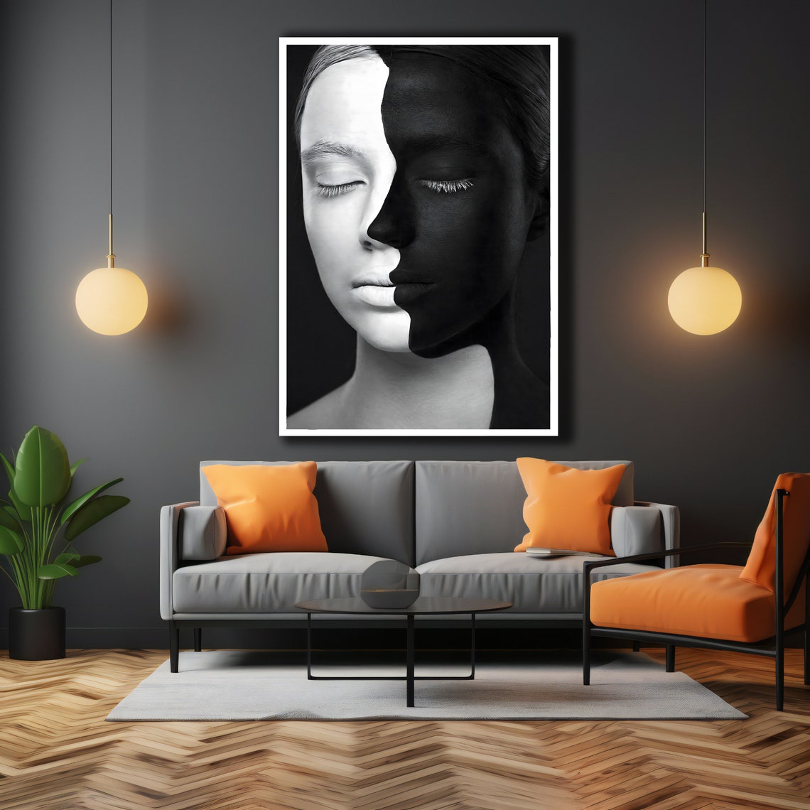 Split Face Black White Woman Portrait Yin Yang Modern Poster - Image 3