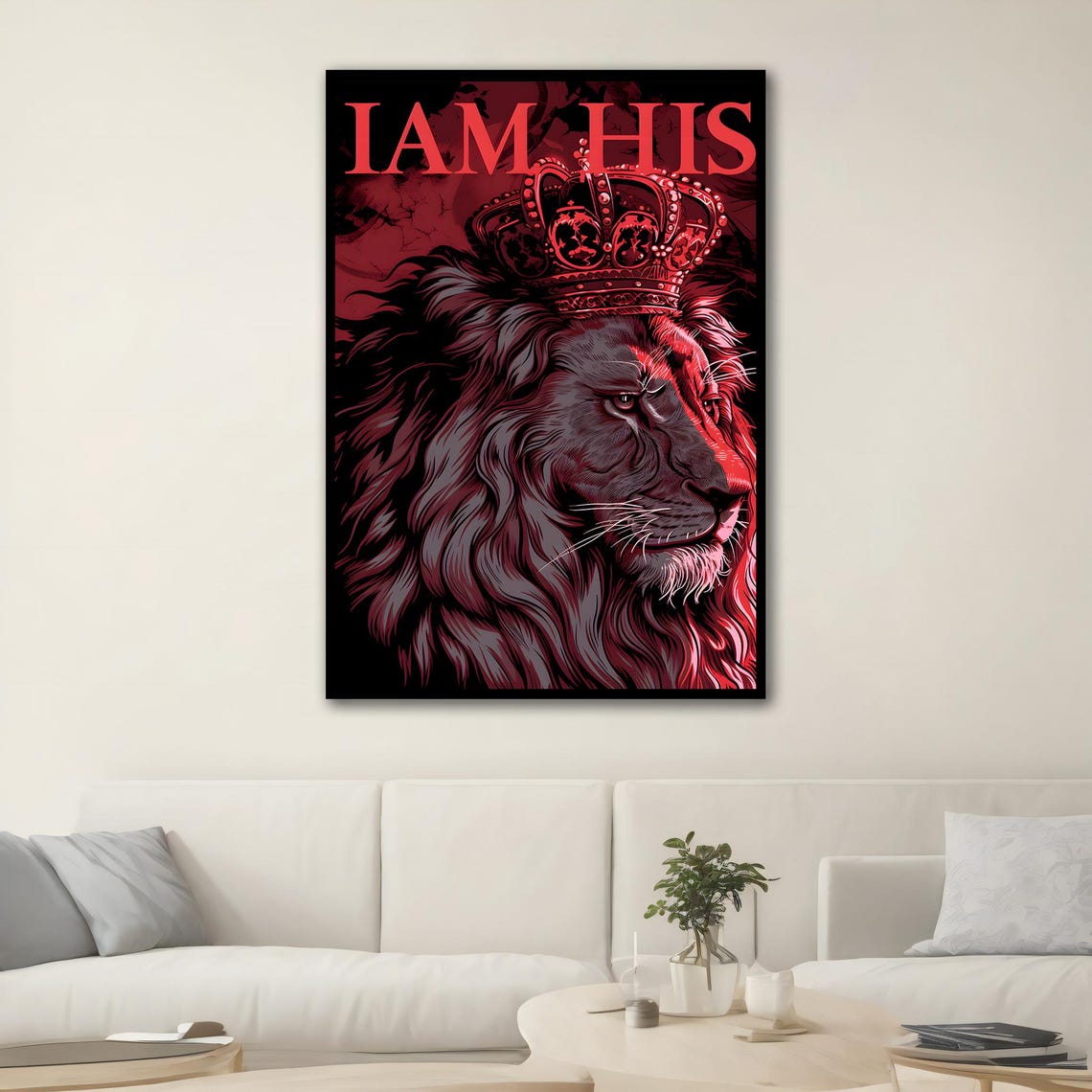 I Am His Crowned Red Lion King Bold Christian Quote Art Poster - Image 2