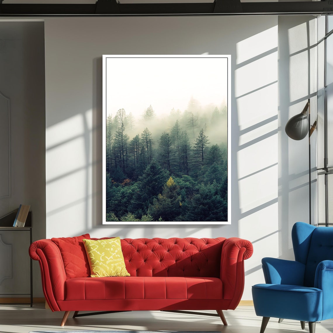 Misty Pine Forest Foggy Mountain Trees Serene Nature Travel Poster - Image 2