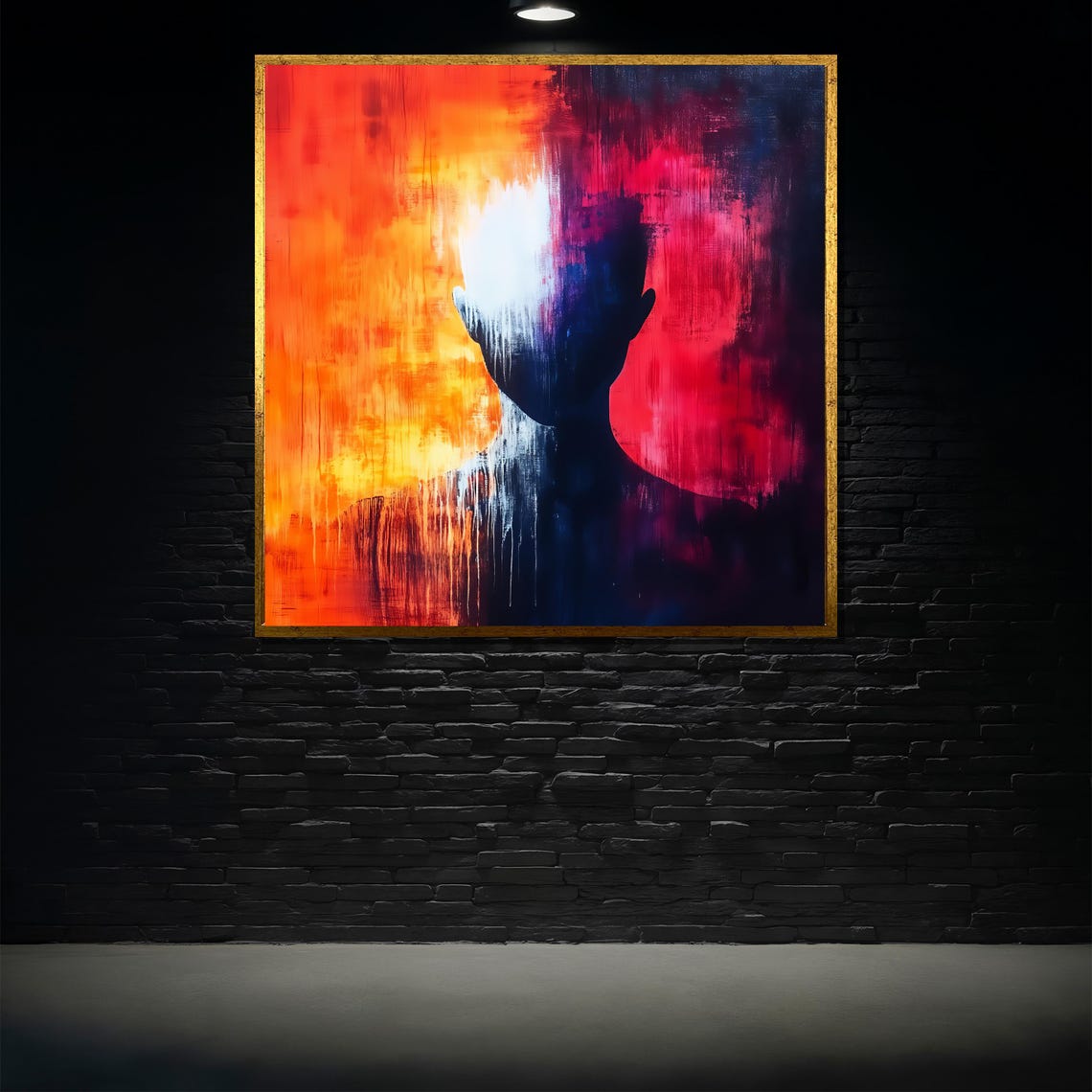 Abstract Silhouette Figure Fiery Orange Red Textured Modern Art Print