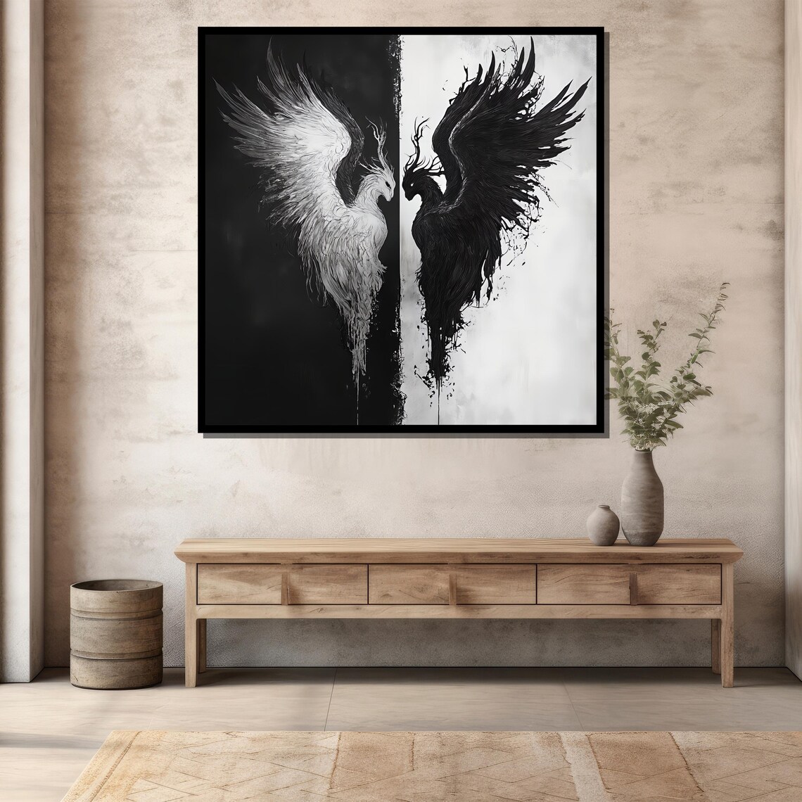 Black and White Angel Demon Wings Yin Yang Duality Dark Fantasy Wall Poster - Image 3