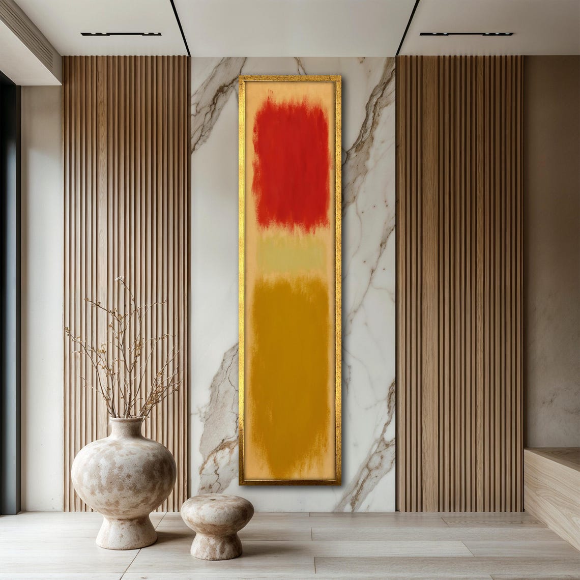 Rothko Style Red Gold Amber Color Field Vertical Abstract Art Poster