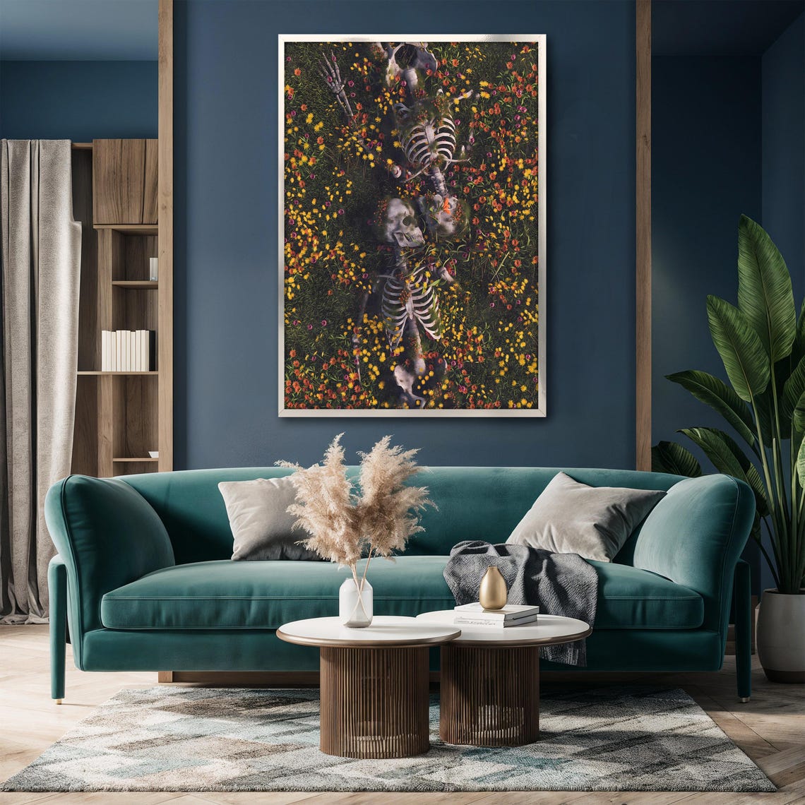 Eternal Love Skeletons Kissing in Wildflower Field Gothic Art Poster - Image 3