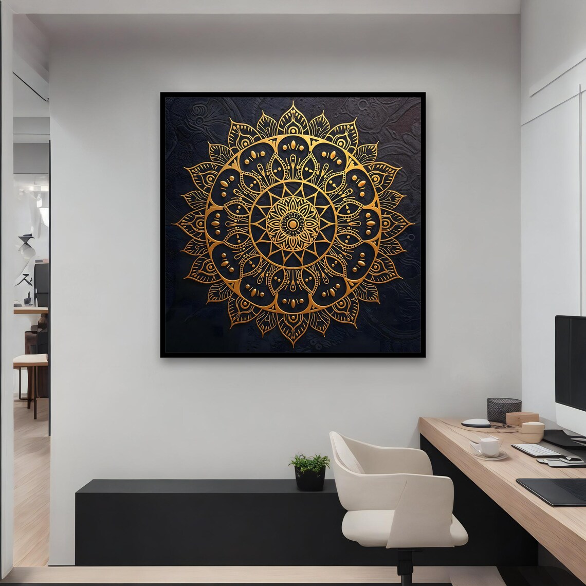 Bold Gold Ornate Mandala Black Textured Background Luxury Zen Wall Poster - Image 4