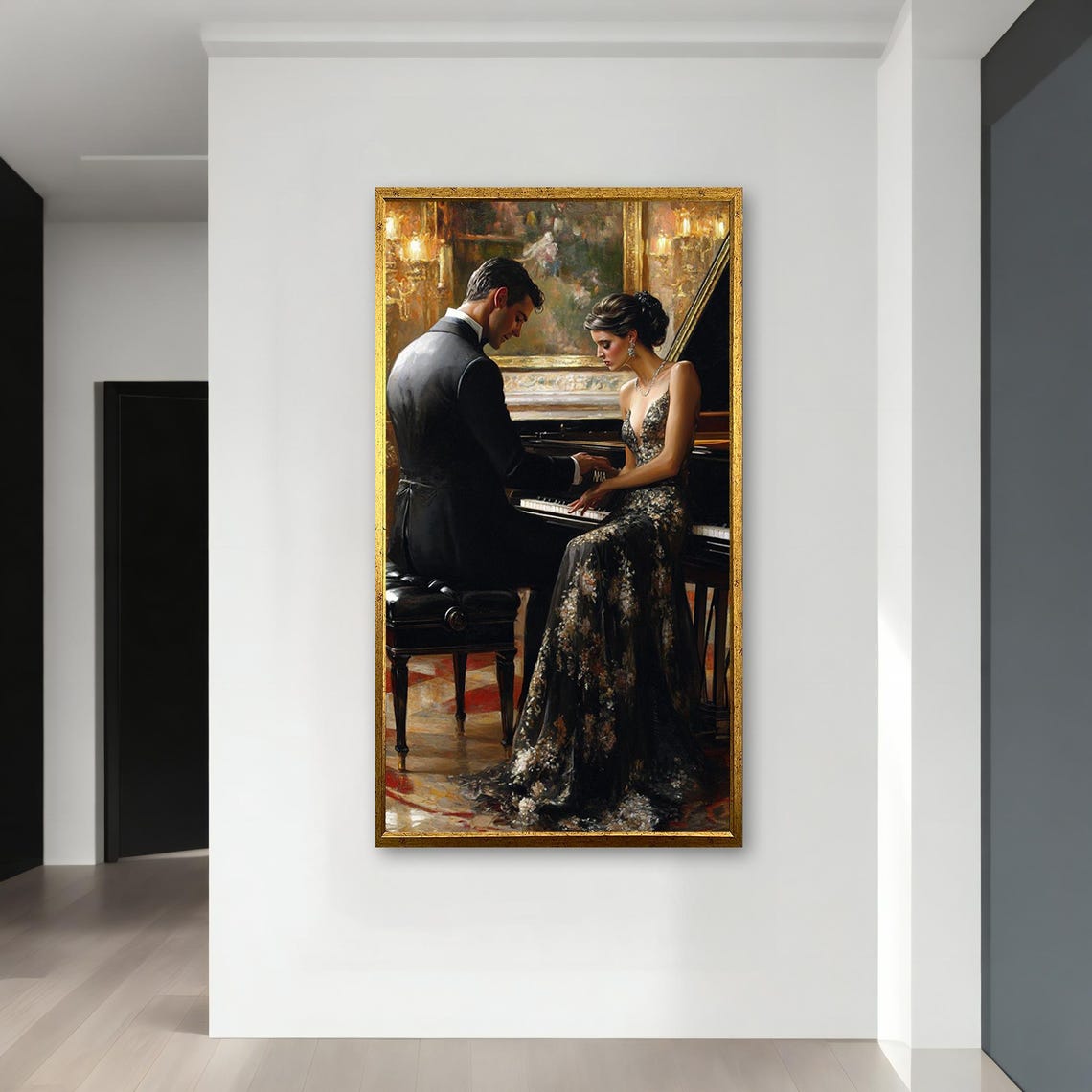 Elegant Couple at Grand Piano Romantic Ballroom Music Art Poster - Image 4