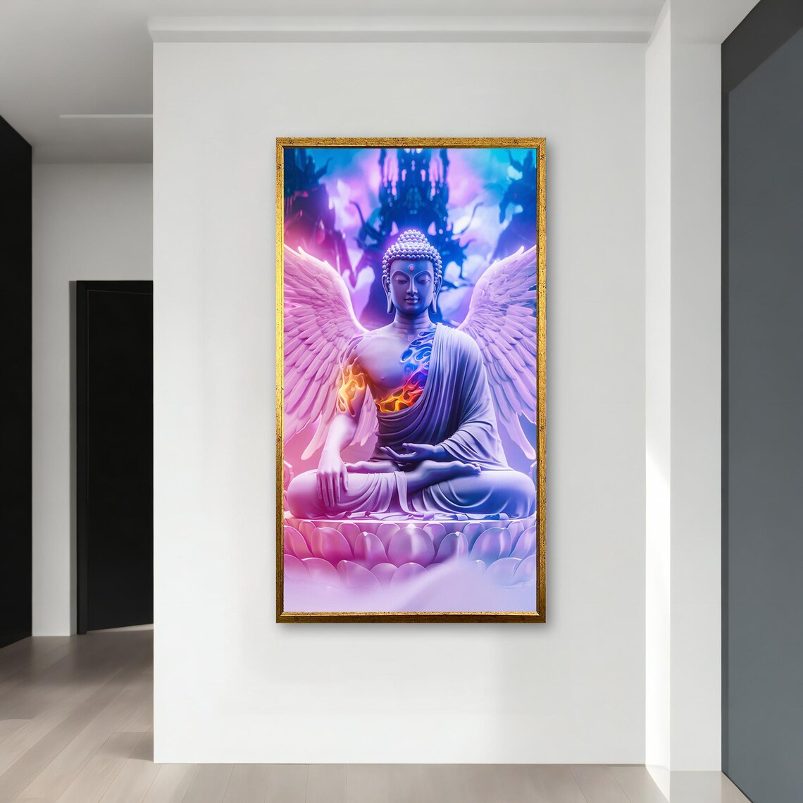 Winged Buddha Meditating With Angel Wings Purple Temple Spiritual Energy Poster - Image 4