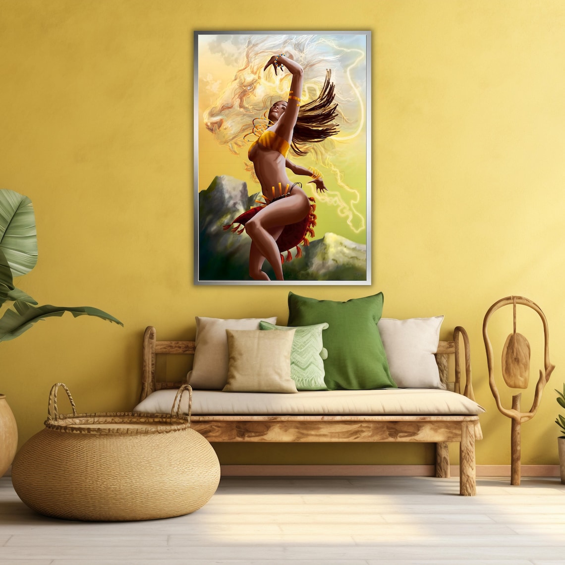 Golden Tribal Woman Dancing Fantasy Ethereal Hair Swirl Art Poster - Image 4
