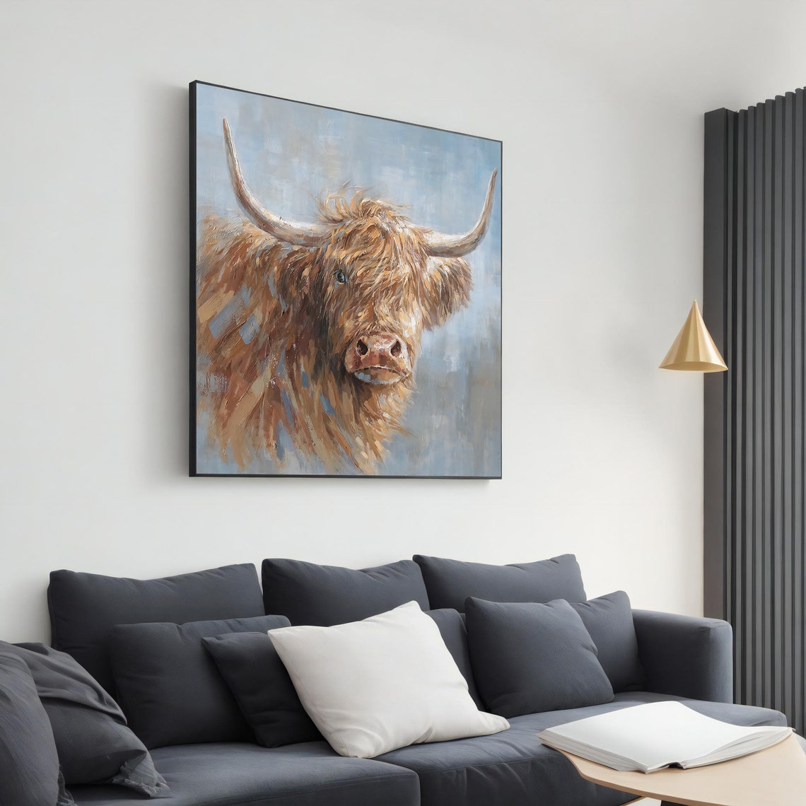 Highland Cow Portrait Rustic Farmhouse Textured Animal Art Print