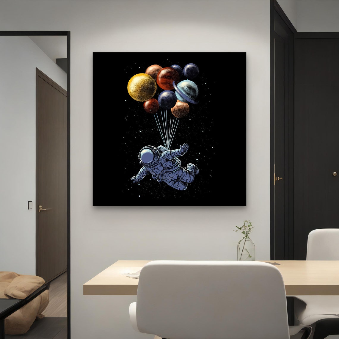 Astronaut Floating Planet Balloons Whimsical Space Adventure Art Print - Image 3