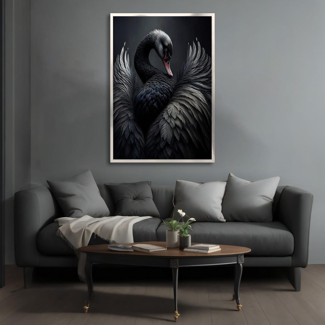 Black Swan Wings Spread Dark Moody Elegant Bird Portrait Wall Poster - Image 3