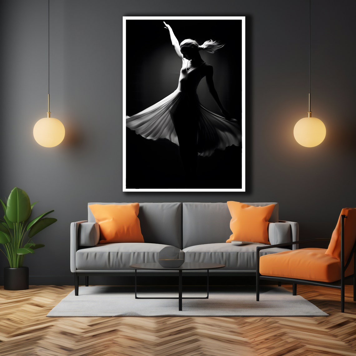 Black And White Dramatic Dancer Silhouette Leaping Motion Art Poster - Image 3