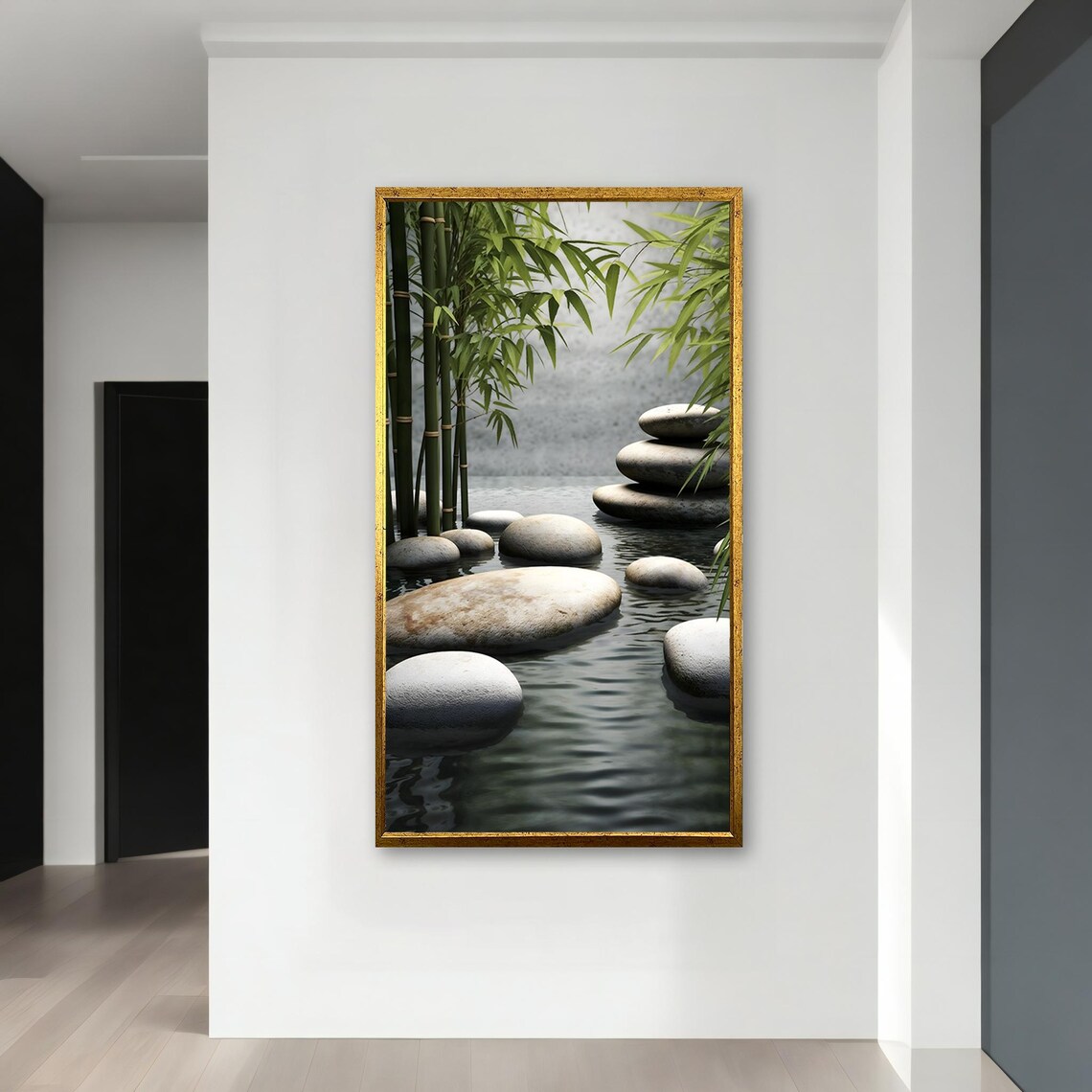 Zen Bamboo Stepping Stones Over Rippling Water Tranquil Garden Nature Poster - Image 4