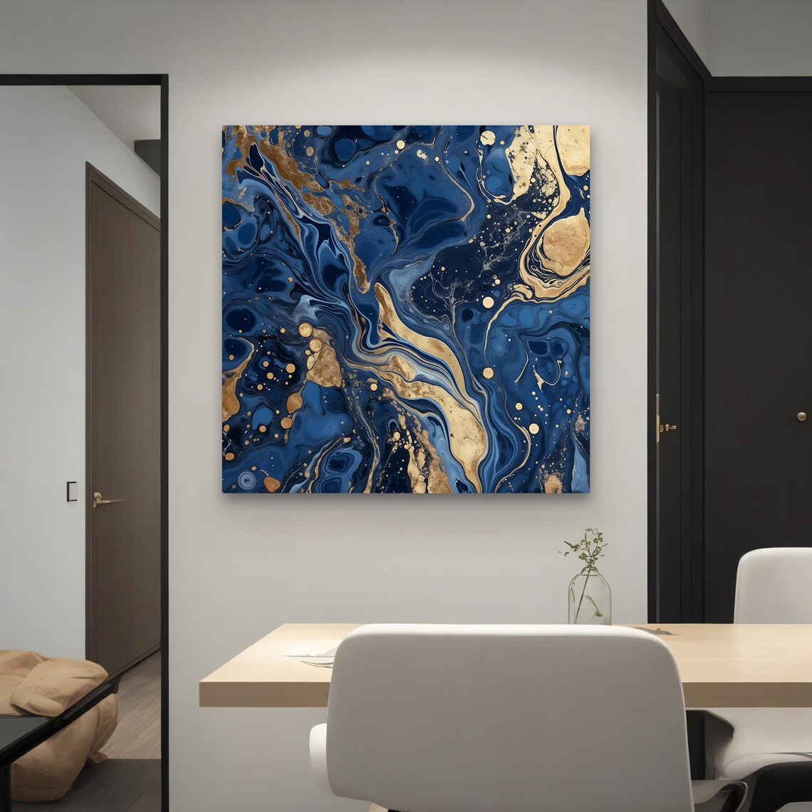 Navy Blue And Gold Abstract Art Elegant Marble Texture Wall Decor Luxurious Fluid Art Painting Modern Home Decor Unique Gift - Image 3