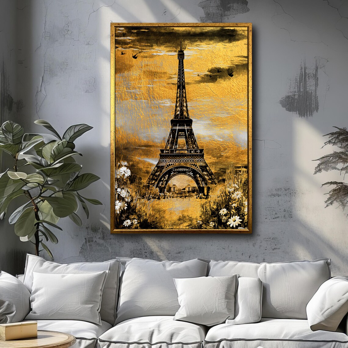 Eiffel Tower Golden Sunset Painting Daisies Paris France Travel Poster - Image 4