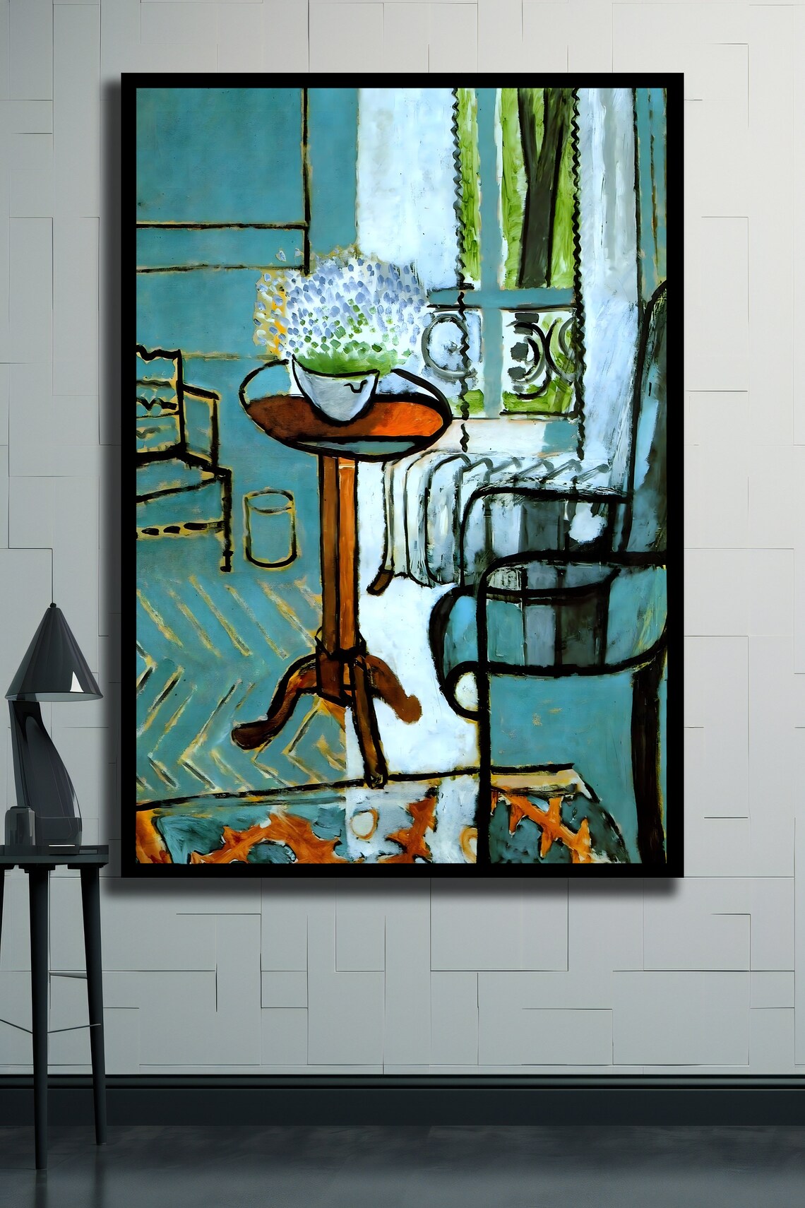 Teal Interior With Chair Flowers And Window Fauvist Colorful Art Poster - Image 4