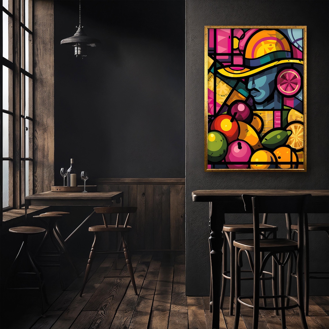 Stained Glass Man With Citrus Fruits Colorful Modern Fruit Art Poster - Image 4