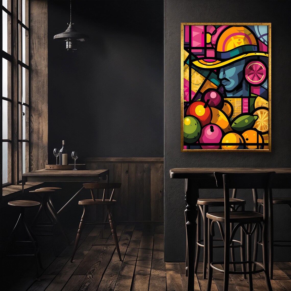 Vibrant Abstract Fruit And Figure Art Colorful Modern Wall Decor Ready To Hang Stained Glass Style Artwork Gift Idea - Image 4