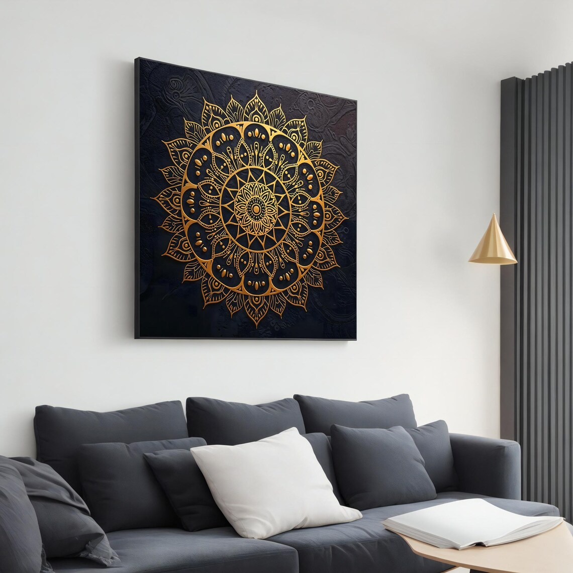 Bold Gold Ornate Mandala Black Textured Background Luxury Zen Wall Poster