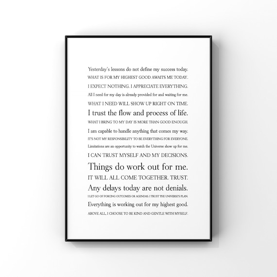 Morning Mantras Affirmations Typography Minimalist Inspirational Poster