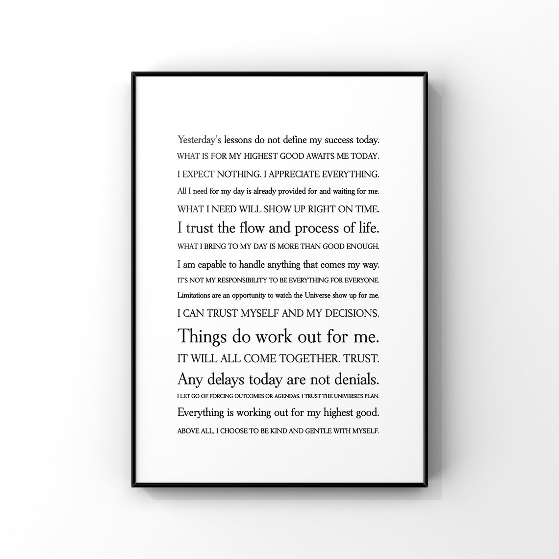 Morning Mantras Affirmations Typography Minimalist Inspirational Poster