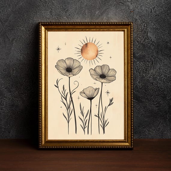 Mystical Folk Sunflower Botanical Art Print