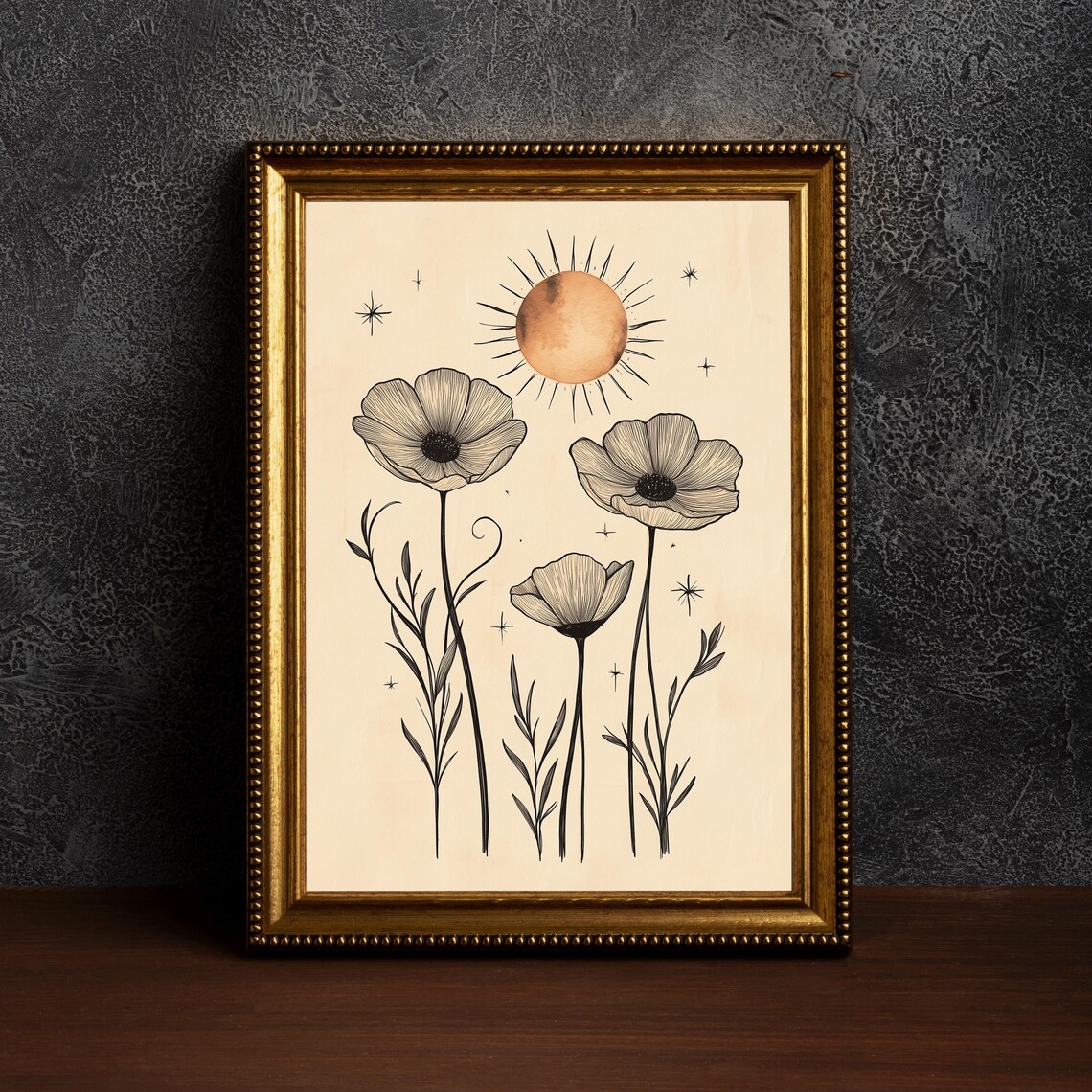 Mystical Folk Sunflower Botanical Art Print