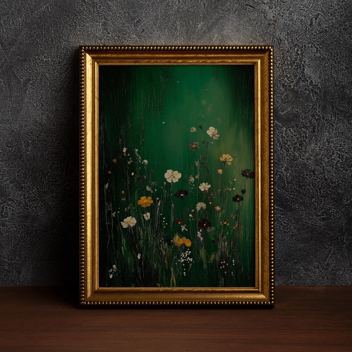 Emerald Green Flower Print, Moody Botanical Art