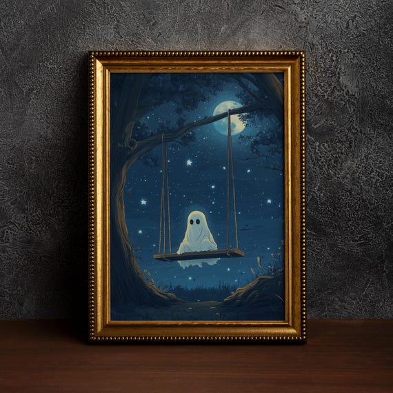Cute On The Swing Halloween Wall Artdark Academia Home Decorhalloween Indoor Decorfall Decorationspooky Artsingle Poster