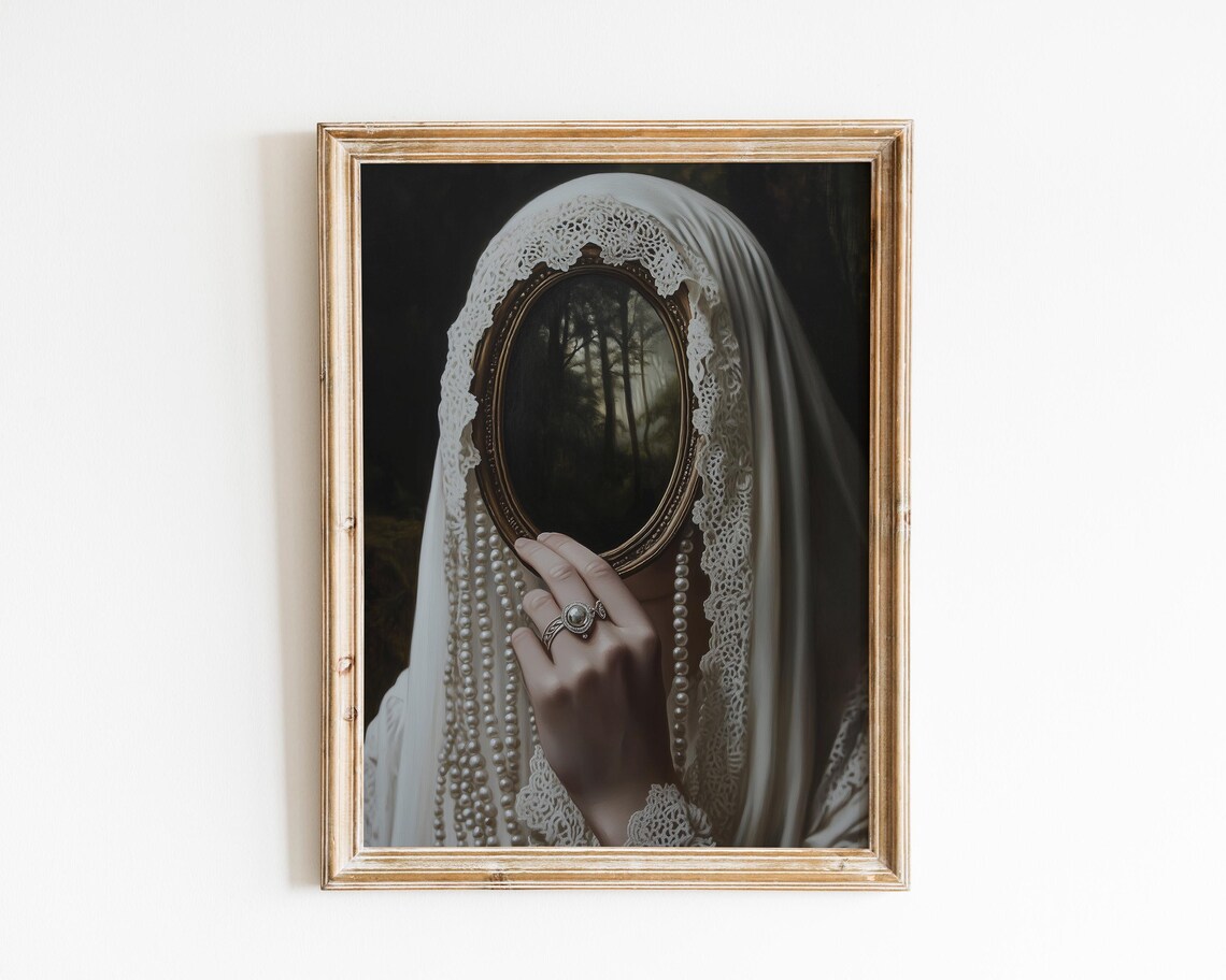 Victorian Veiled Woman With Mirror Dark Academia Moody Poster