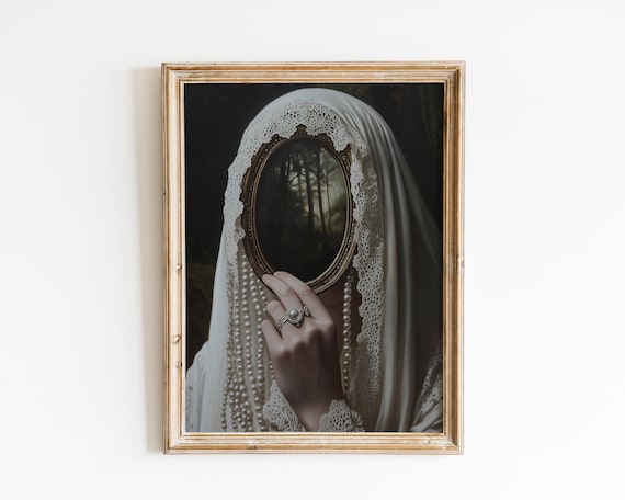 Victorian Veiled Woman With Mirror Dark Academia Moody Poster