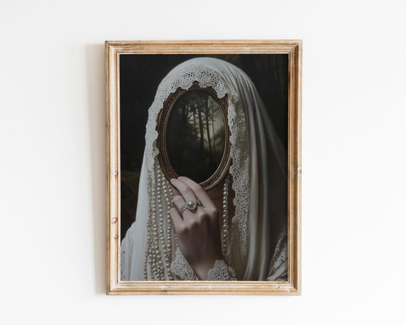 Victorian Woman With Mirrorbaroque Wall Art Dark Academia Decorrenaissance Prints Moody Antique Artdagger Printaltered Print