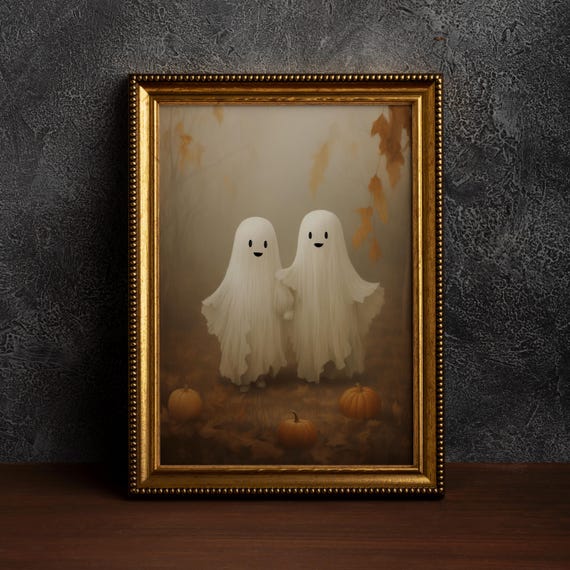 Two Cute And Jack O Lanterns Halloween Wall Art Print Oil Paint Spooky Decorhaunted House Artfall Decorsingle Poster