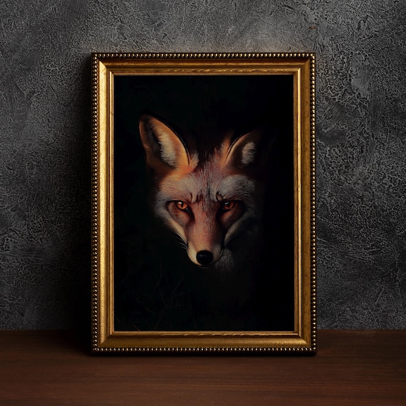 Mysterious Fox Portraitdark Academia Art Wildlife Artwork Hyperrealistic Print Dark Fantasy Animal Wall Artfox Lover Gift