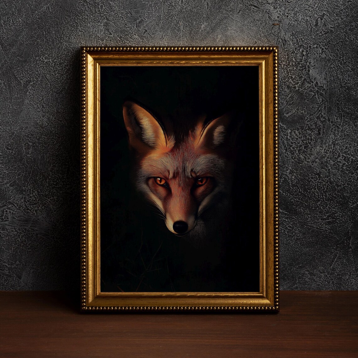 Mysterious Fox Portraitdark Academia Art Wildlife Artwork Hyperrealistic Print Dark Fantasy Animal Wall Artfox Lover Gift