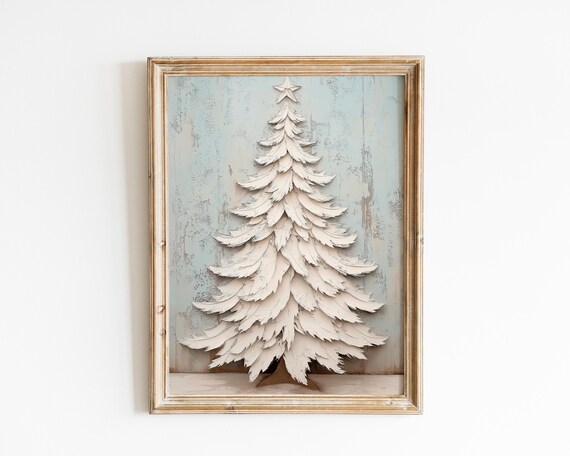 Elegant White Christmas Tree Oil Painting Shabby Chic Poster