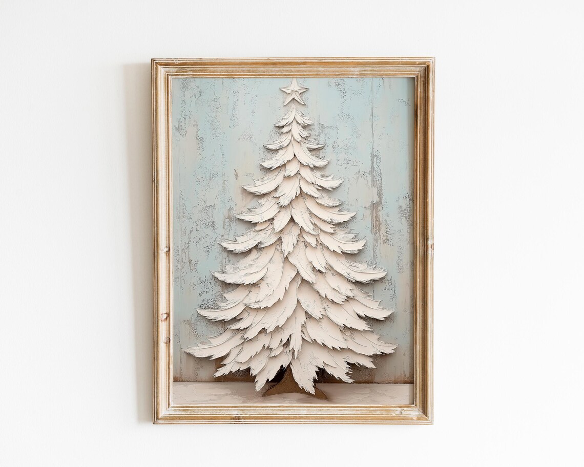 Elegant White Christmas Tree Oil Painting Shabby Chic Poster