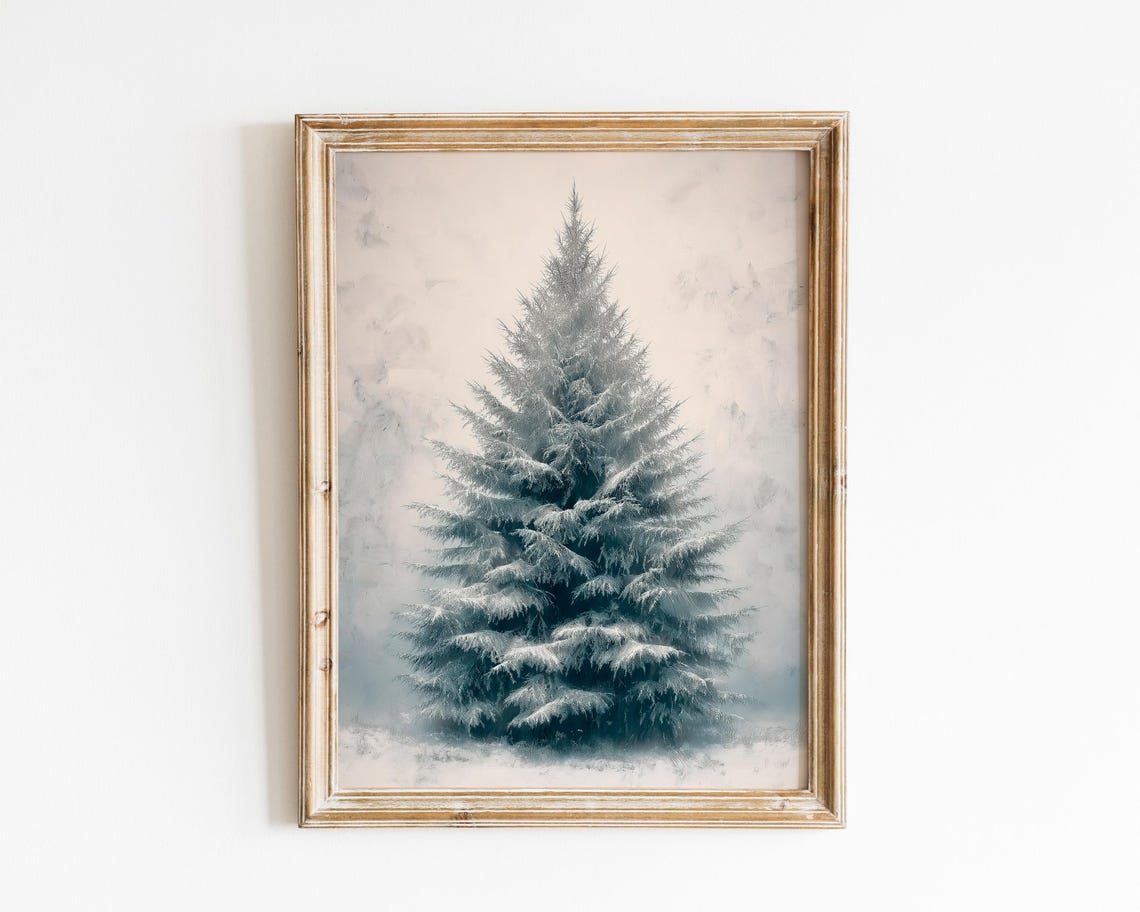 Snow Laden Fir Tree In Soft Winter Light Serene Holiday Wall Art