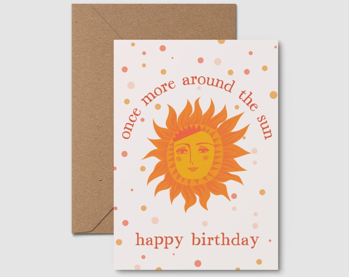 Once More Around the Sun Birthday Happy Sun Face Orange Card Print