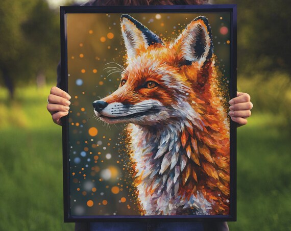 Red Fox Profile Portrait Golden Bokeh Warm Speckle Wildlife Art Poster