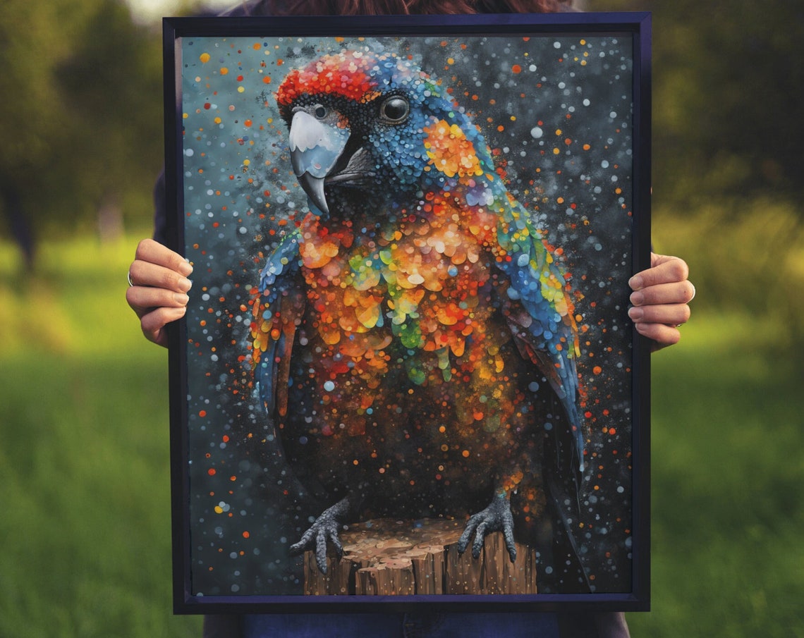 Parrot Portrait Photo Print Colorful Parrot Painting Print Parrot Art Bird Wall Art Wild Parrot Rain Art Print Animal Art Poster