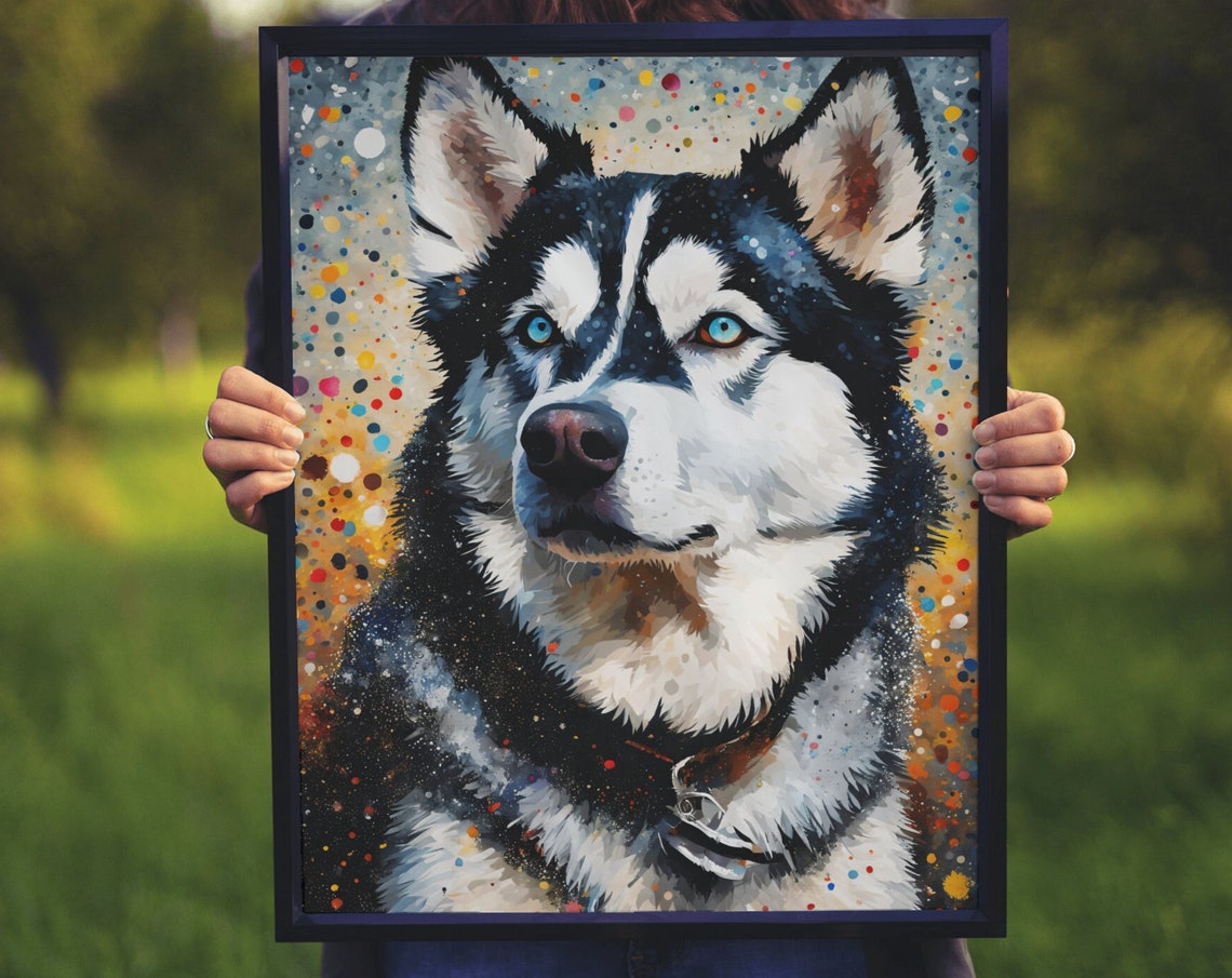 Siberian Husky Art Print Colorful Husky Portrait Husky Dog Wall Art Colorful Husky Picture Husky Home Decor Dog Art Print Blue Eye Dog