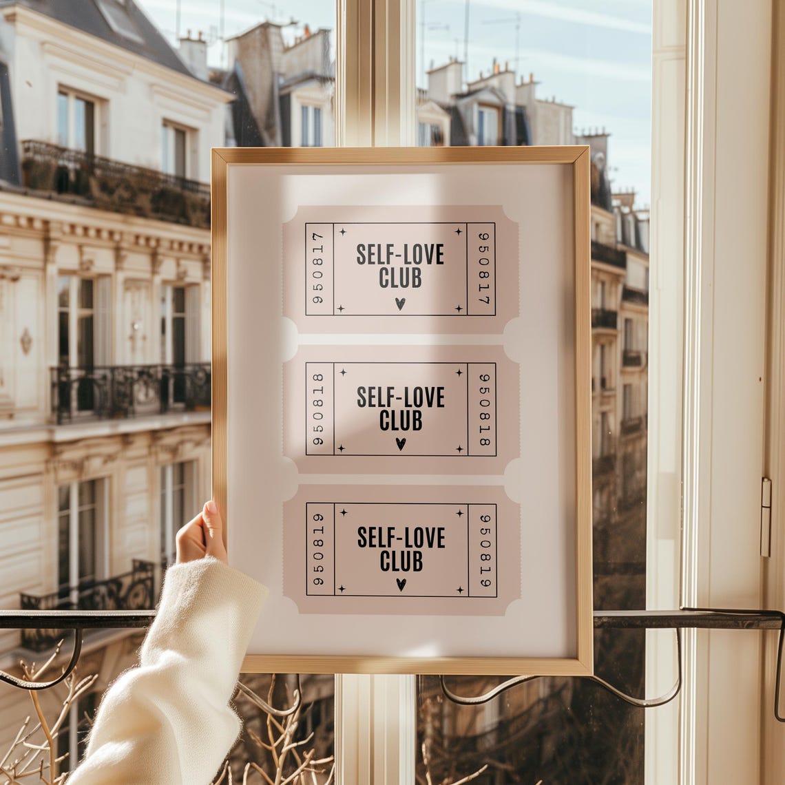 Self-Love Club Retro Ticket Poster with Heart for Bedroom Decor