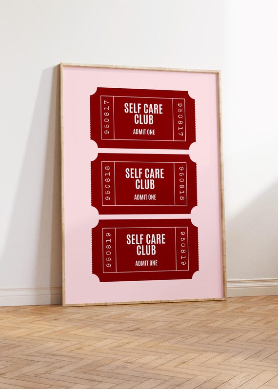 Self Care Club Print Cute Dorm Decor Wall Art Quirky Bedroom Girly Poster Fun Gifts