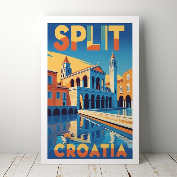 Split Croatia Vintage Travel Poster Diocletian Palace Harbor